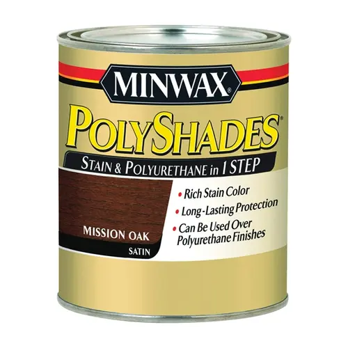 MINWAX POLYSHADES WOOD STAIN AND POLYURETHANE 385 MISSION OAK SATIN QUART - 613850444