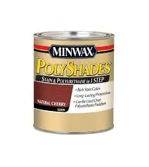 MINWAX POLYSHADES 61390444 WOOD STAIN AND POLYURETHANE 390 NATURAL CHERRY SATIN QUART - 61390444