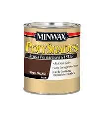 MINWAX POLYSHADES 61450444 WOOD STAIN AND POLYURETHANE 450 ROYAL WALNUT GLOSS QUART - 61450444