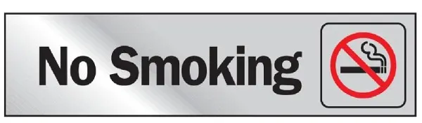 NO SMOKING, SILVER BACKGROUND 2" x 8" SIGN HY-KO - 472