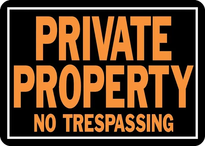 NO TRESPASSING PRIVATE PROPERTY BLACK/WHITE ALUM SIGN 9" X 14" HY-K...