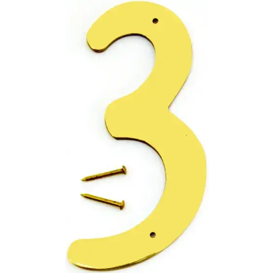 POLISHED BRASS 4" HOUSE NUMBER 3 HY-KO - BR-40/3