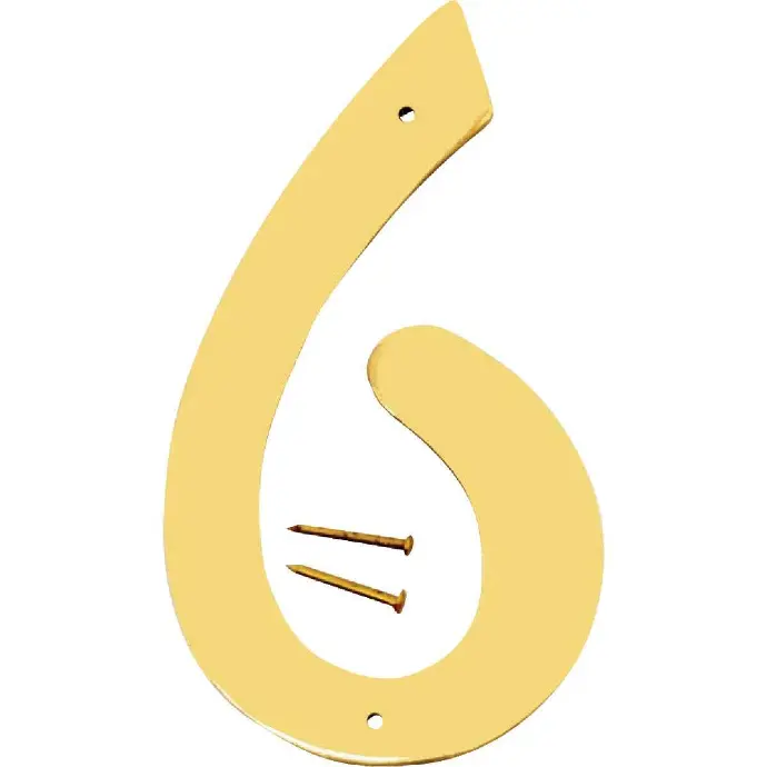 POLISHED BRASS 4" HOUSE NUMBER 6 HY-KO - BR-40/6