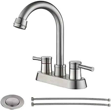 RAINOVO CENTERSET LAVATORY FAUCET BN PLATING ZINC ALLOY BODY & HANDLE SS SPOUT - 308BC031AA06-2522