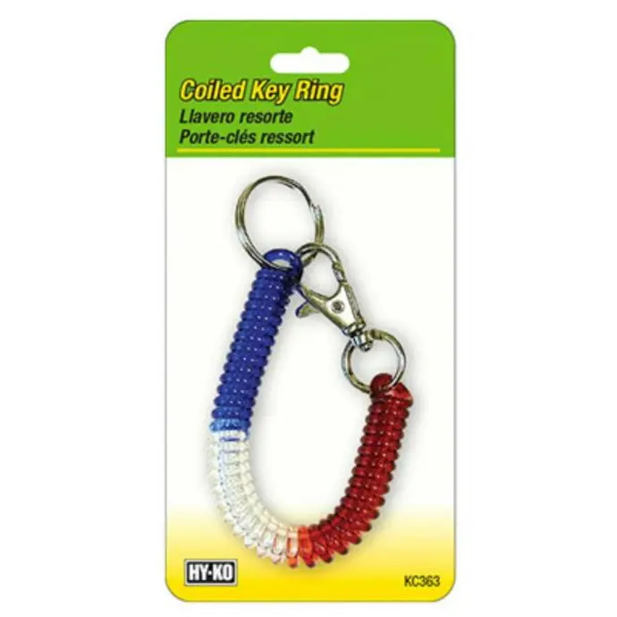 RED/BLUE COILED KEY RING W/CLIP HY-KO - KC363