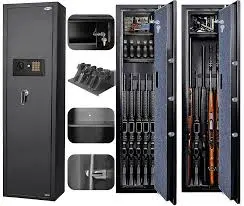 RIFLE GUN SAFE LONG GUN SAFES FOR HOME, QUICK ACCESS 5-GUN ELECTRONIC GUN CABINET SILENT MODE - F03006B