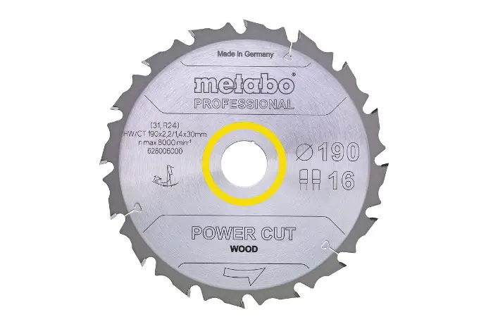 SAW BLADE "POWER CUT WOOD - PROFESSIONAL", 190X30, Z16 FZ/FA 12° METABO - 628006000