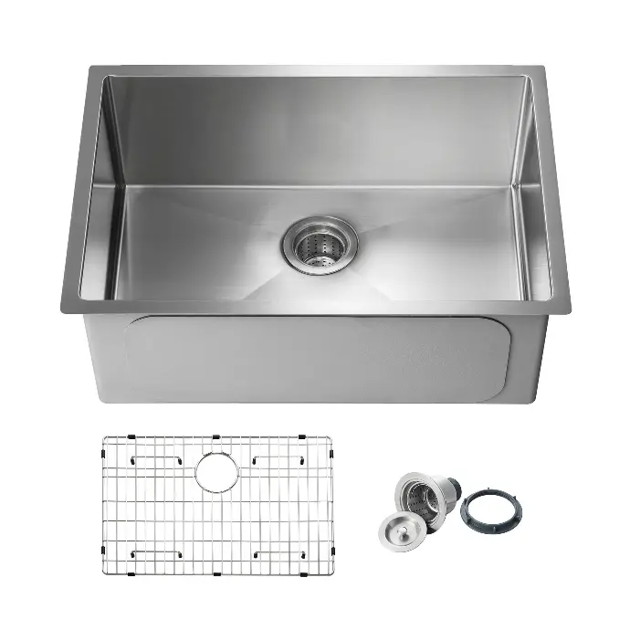 TOPZERO HANDMADE 16GAUGE PLATINUM SS SEAMLESS EDGE SINGLE BOWL SINK 26...