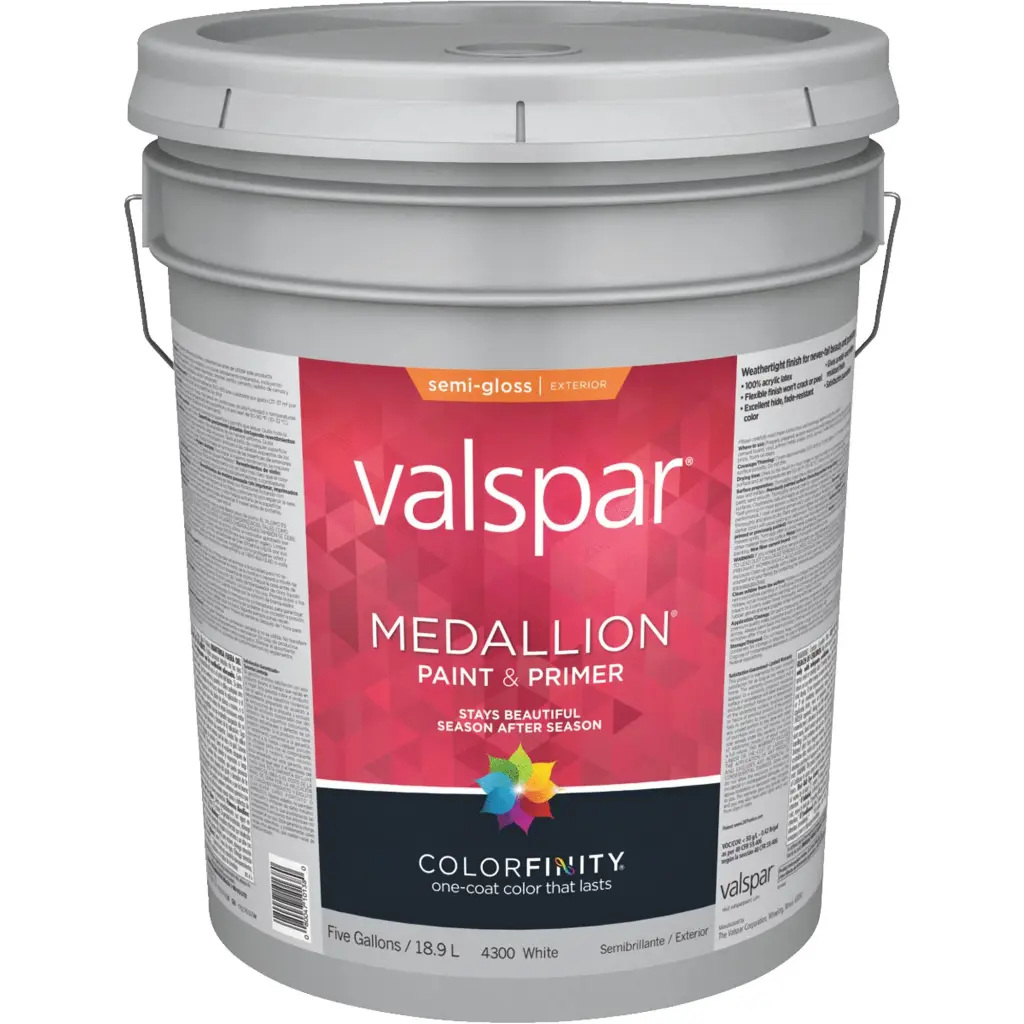 VALSPAR MEDALLION EXTERIOR ACRYLIC PAINT SEMI-GLOSS WHITE 5GAL
