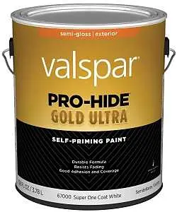 VALSPAR PRO-HIDE GOLD ULTRA EXTERIOR SEMI-GLOSS SUPER ONE COAT WHITE 5 GAL - 028.0067000.008