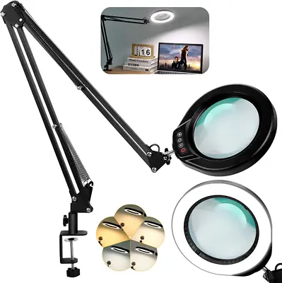 VEEMAGNI 5" LARGE MAGNIFYING GLASS WITH LIGHT AND STAND 5X LIGHTED MA...