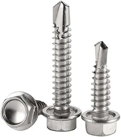WHITE 1/4" X 3-1/4" HEX TAP SCREW  W/BIT - BRWTC012
