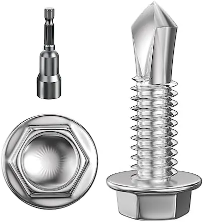 WHITE 1/4" X 3-3/4" HEX TAP SCREW  W/BIT - BRWTC013