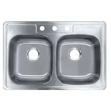 SS SINK 33" x 22" x 6" x .06 DOUBLE BOWL 3-HOLE - BM33226