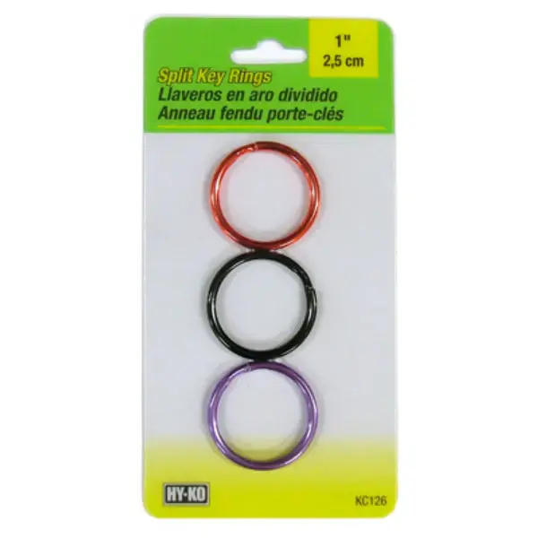 [029069752316] 1" COLOR SLIT KEY RINGS 3/CARD HY-KO - KC126