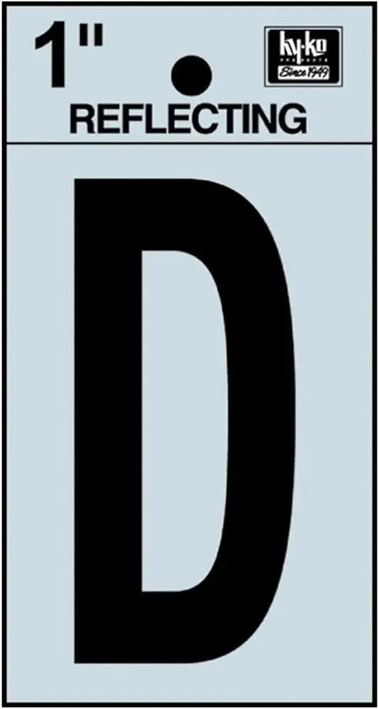 [08437712] 1-1/4" BEND AND PEEL BLACK ON SILVER REFLECTIVE LETTER D HY-KO - RV-15/D