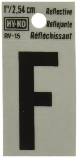 [08437916] 1-1/4" BEND AND PEEL BLACK ON SILVER REFLECTIVE LETTER F HY-KO - RV-15/F