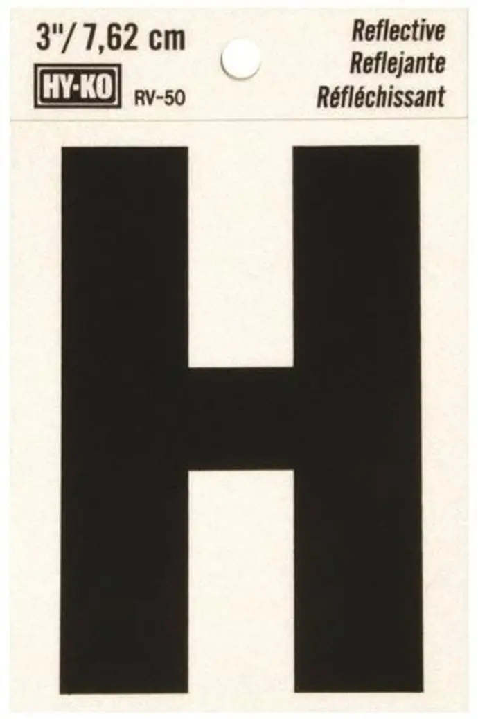 [08438119] 1-1/4" BEND AND PEEL BLACK ON SILVER REFLECTIVE LETTER H HY-KO - RV-15/H