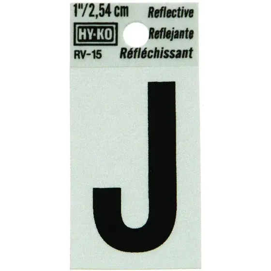 [08438313] 1-1/4" BEND AND PEEL BLACK ON SILVER REFLECTIVE LETTER J HY-KO - RV-15/J