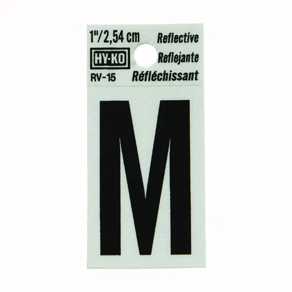 [08438614] 1-1/4" BEND AND PEEL BLACK ON SILVER REFLECTIVE LETTER M HY-KO - RV-15/M