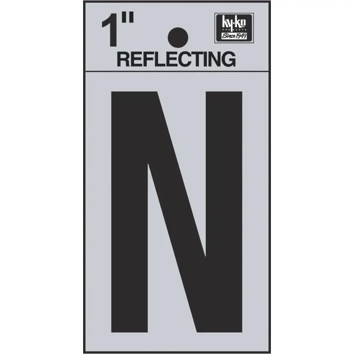 [08438711] 1-1/4" BEND AND PEEL BLACK ON SILVER REFLECTIVE LETTER N HY-KO - RV-15/N