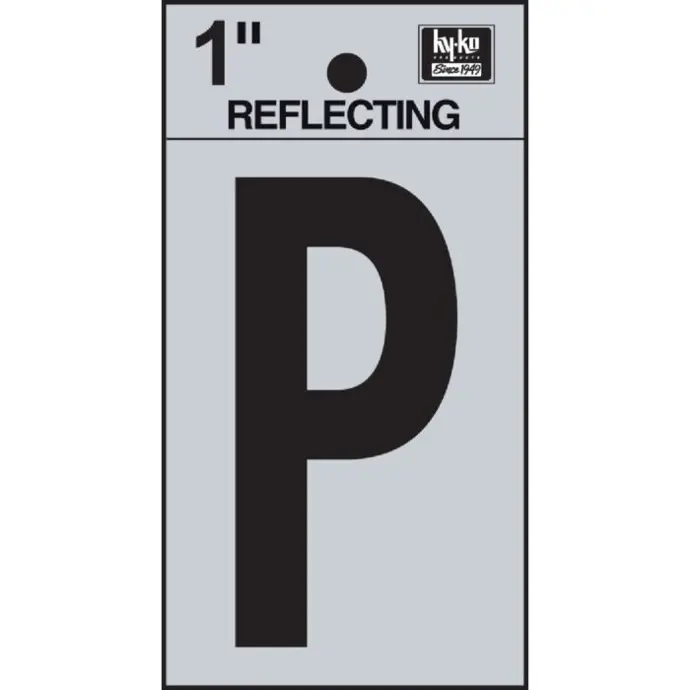 [08438818] 1-1/4" BEND AND PEEL BLACK ON SILVER REFLECTIVE LETTER P HY-KO - RV-15/P
