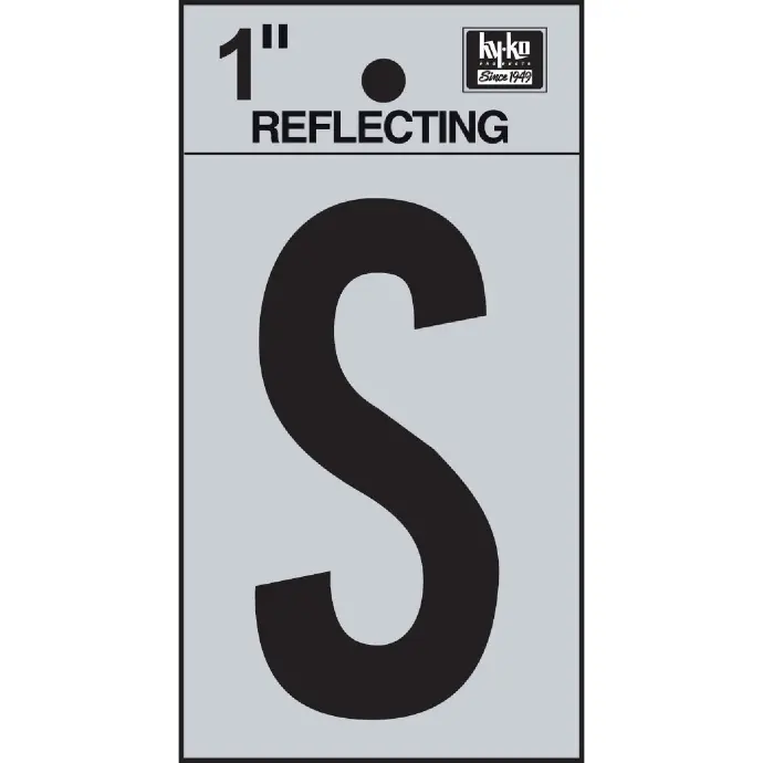 [08439118] 1-1/4" BEND AND PEEL BLACK ON SILVER REFLECTIVE LETTER S HY-KO - RV-15/S