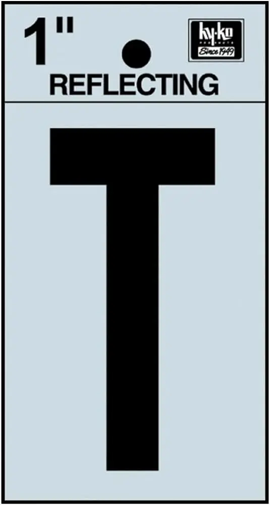 [08439215] 1-1/4" BEND AND PEEL BLACK ON SILVER REFLECTIVE LETTER T HY-KO - RV-15/T