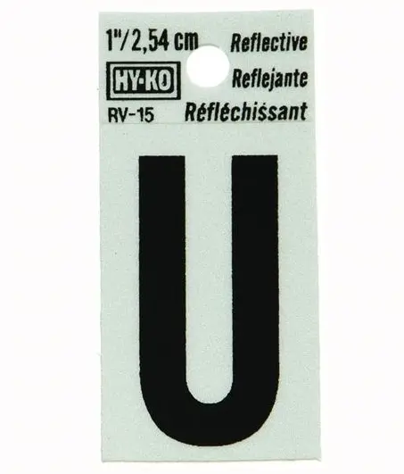 [08439312] 1-1/4" BEND AND PEEL BLACK ON SILVER REFLECTIVE LETTER U HY-KO - RV-15/U
