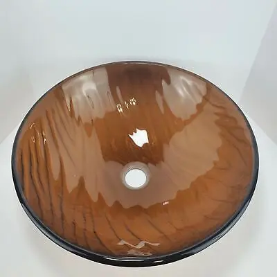 [AS914] 16.5" X 16.5" X 5.7" HANDCRAFTED TEMPERED GLASS SINK ROUND AMBER/BROWN - AS 914