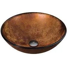 [AS913] 16.5" X 16.5" X 5.7" HANDCRAFTED TEMPERED GLASS SINK ROUND GOLD/BROWN SWIRL - AS 913