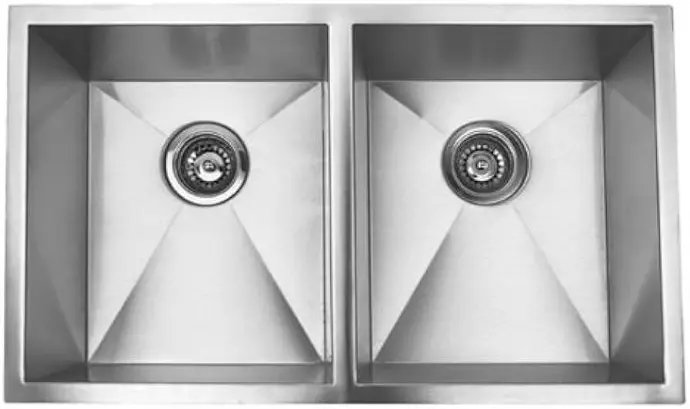 [4894157090023] 16GA STAINLESS STEEL BR SATIN 32" X 19 X 10" NEAR ZERO RADIUS 50/50 DOUBLE BOWL KITCHEN SINK - LXNZD3219P-