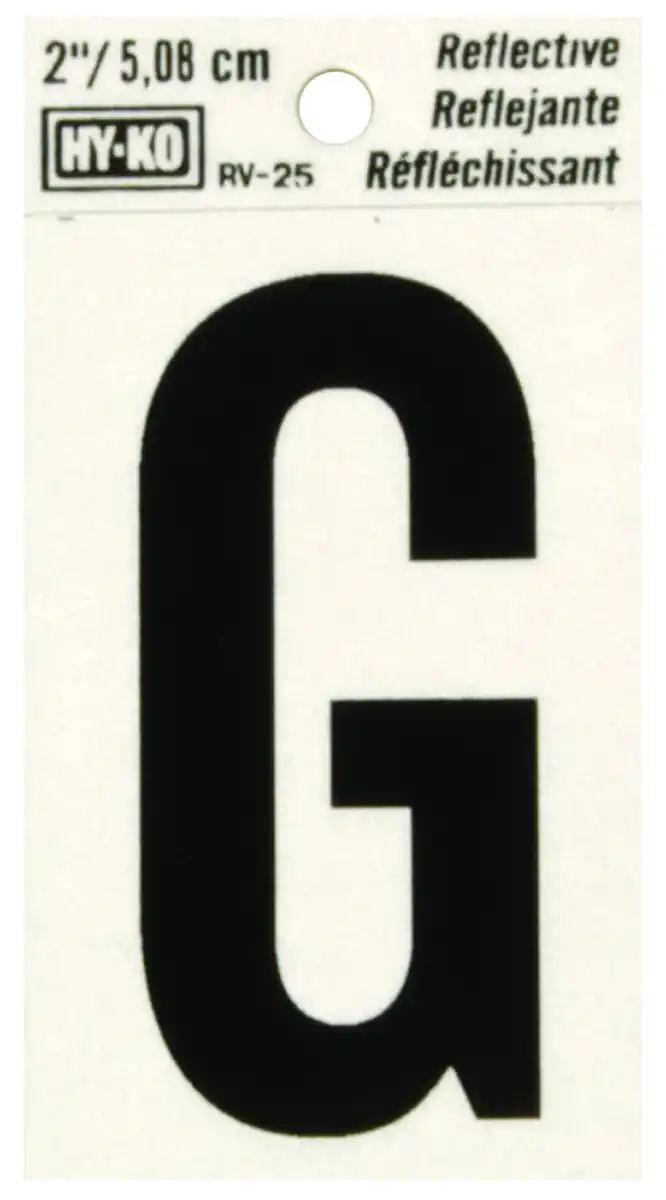 [08441919] 2" BEND AND PEEL BLACK ON SILVER REFLECTIVE LETTER G HY-KO - RV-25/G