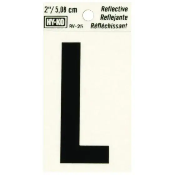 [08442413] 2" BEND AND PEEL BLACK ON SILVER REFLECTIVE LETTER L HY-KO - RV-25/L