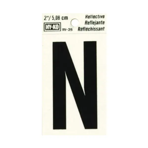 [08442617] 2" BEND AND PEEL BLACK ON SILVER REFLECTIVE LETTER N HY-KO - RV-25/N