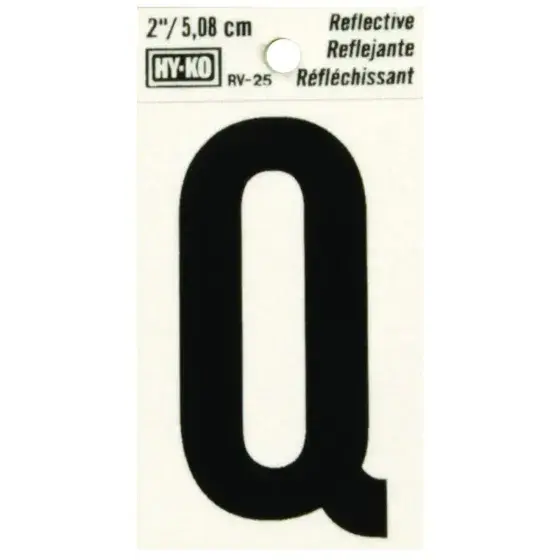 [08442811] 2" BEND AND PEEL BLACK ON SILVER REFLECTIVE LETTER Q HY-KO - RV-25/Q