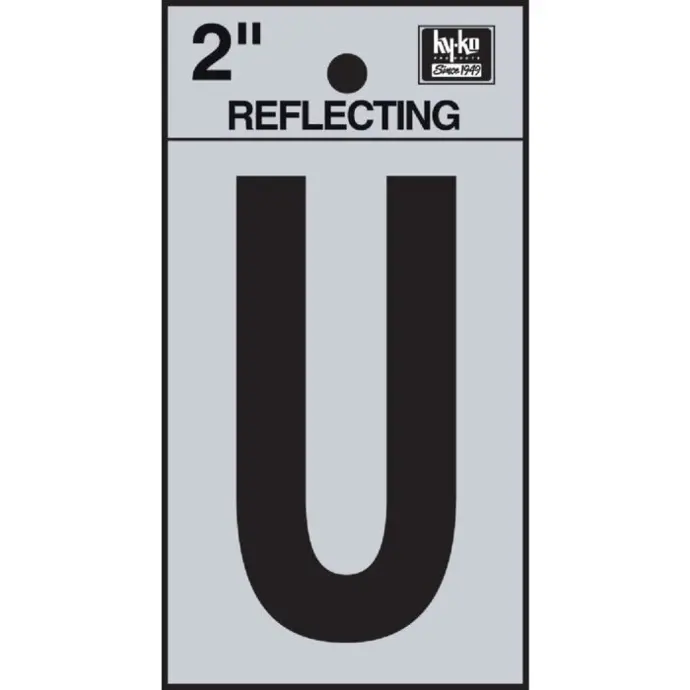 [08443218] 2" BEND AND PEEL BLACK ON SILVER REFLECTIVE LETTER U HY-KO - RV-25/U