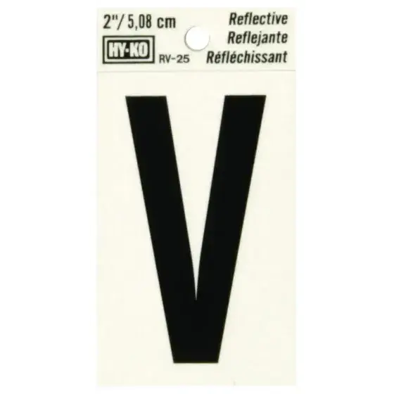 [08443315] 2" BEND AND PEEL BLACK ON SILVER REFLECTIVE LETTER V HY-KO - RV-25/V