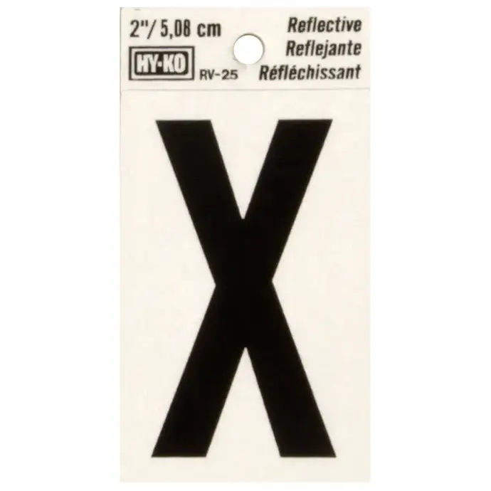 [08443519] 2" BEND AND PEEL BLACK ON SILVER REFLECTIVE LETTER X HY-KO - RV-25/X