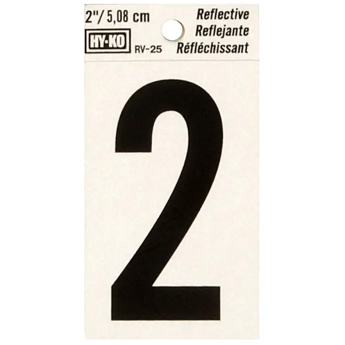 [08440415] 2" BEND AND PEEL BLACK ON SILVER REFLECTIVE NUMBER 2 HY-KO - RV-25/2
