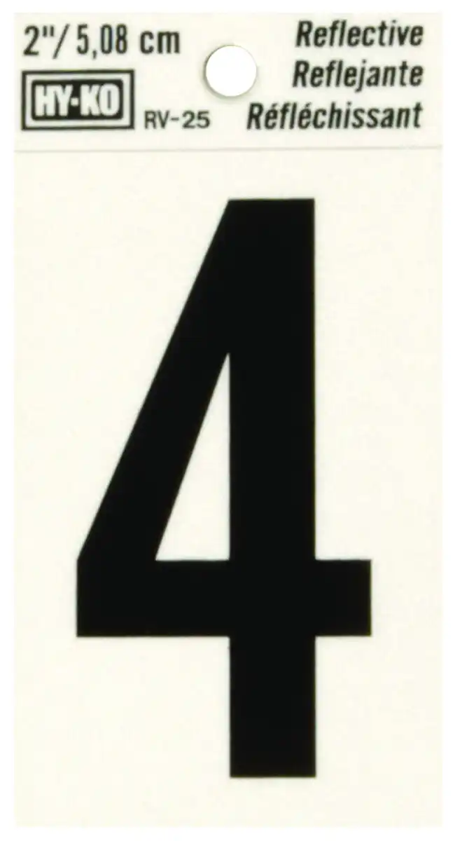 [08440619] 2" BEND AND PEEL BLACK ON SILVER REFLECTIVE NUMBER 4 HY-KO - RV-25/4