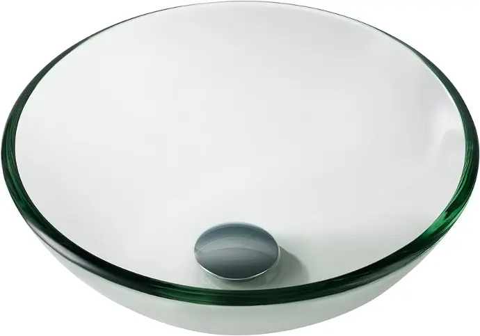 [AS6170004] 21.6" X 14" X 6.5" HANDCRAFTED TEMPERED GLASS SINK, CLEAR STRAIGHT BLACK, ROUND FRONT - AS 910
