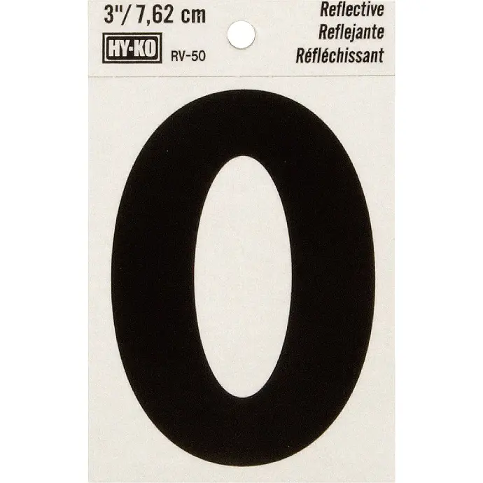 [08460419] 3" BEND AND PEEL BLACK ON SILVER REFLECTIVE LETTER O HY-KO - RV-50/O
