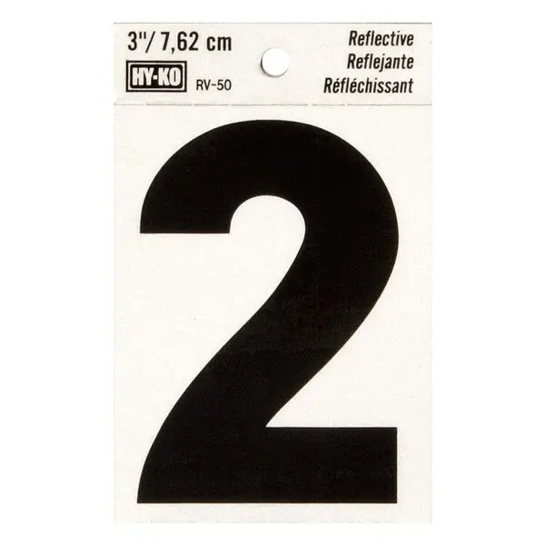 [08444314] 3" BEND AND PEEL BLACK ON SILVER REFLECTIVE NUMBER 2 HY-KO - RV-50/2