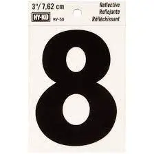 [08444916] 3" BEND AND PEEL BLACK ON SILVER REFLECTIVE NUMBER 8 HY-KO - RV-50/8