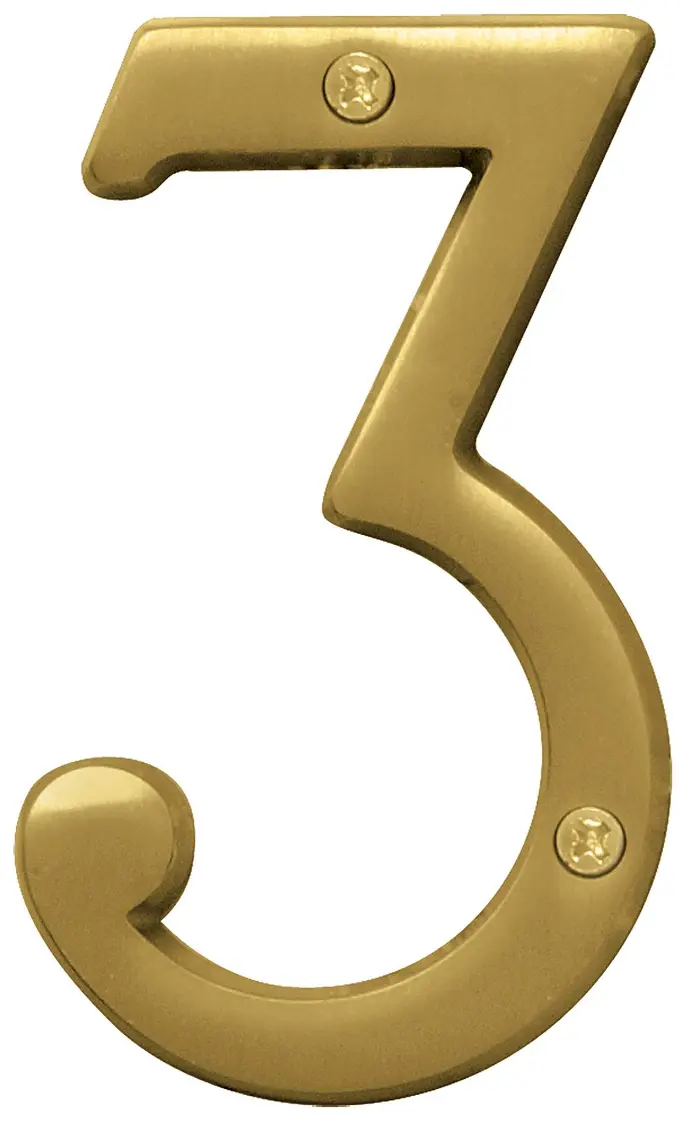 [029069309237] 4" BRUSHED BRASS HOUSE NUMBRE 3 HY-KO - BR-43BB/3