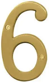 [029069309268] 4" BRUSHED BRASS HOUSE NUMBRE 6 HY-KO - BR-43BB/6