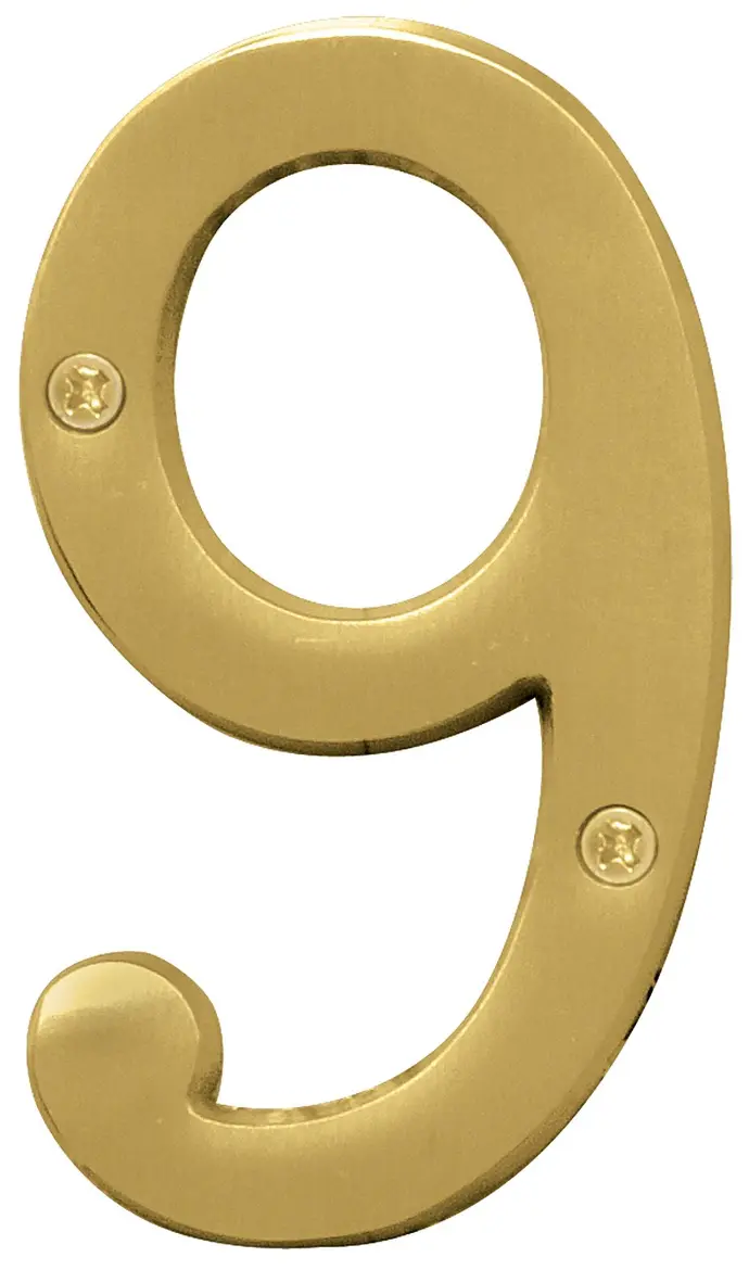 [029069309299] 4" BRUSHED BRASS HOUSE NUMBRE 9 HY-KO - BR-43BB/9