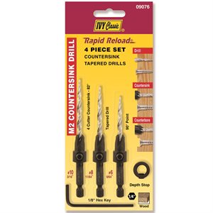 [738226090764] 4PC SET COUNTERSINK TAPERED DRILL # 6 #8 #10 M2 HSS IVY - 09076