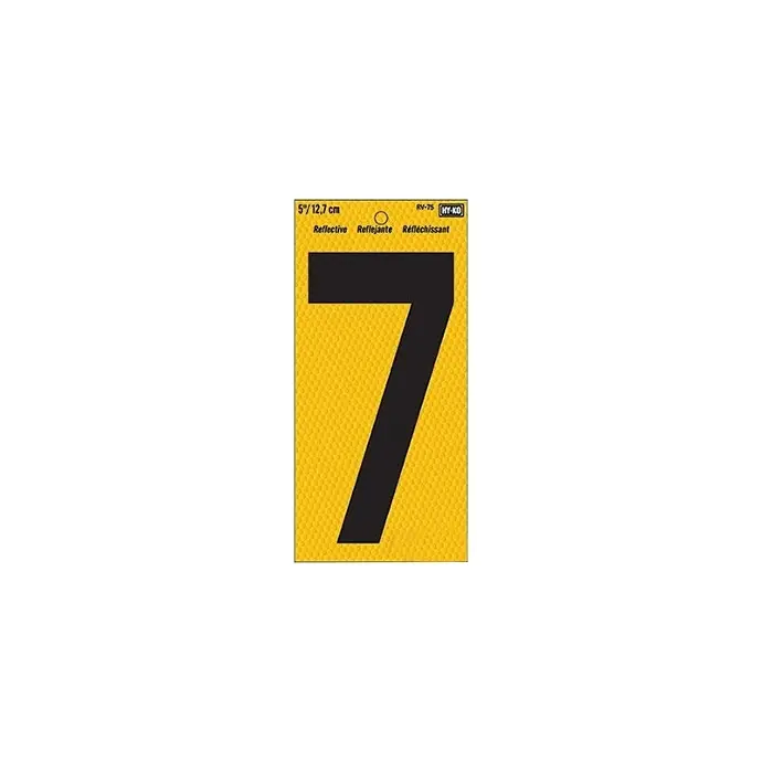 [084100007572] 5" BEND AND PEEL BLACK ON YELLOW REFLECTIVE NUMBER 7 HY-KO - RV-75/7